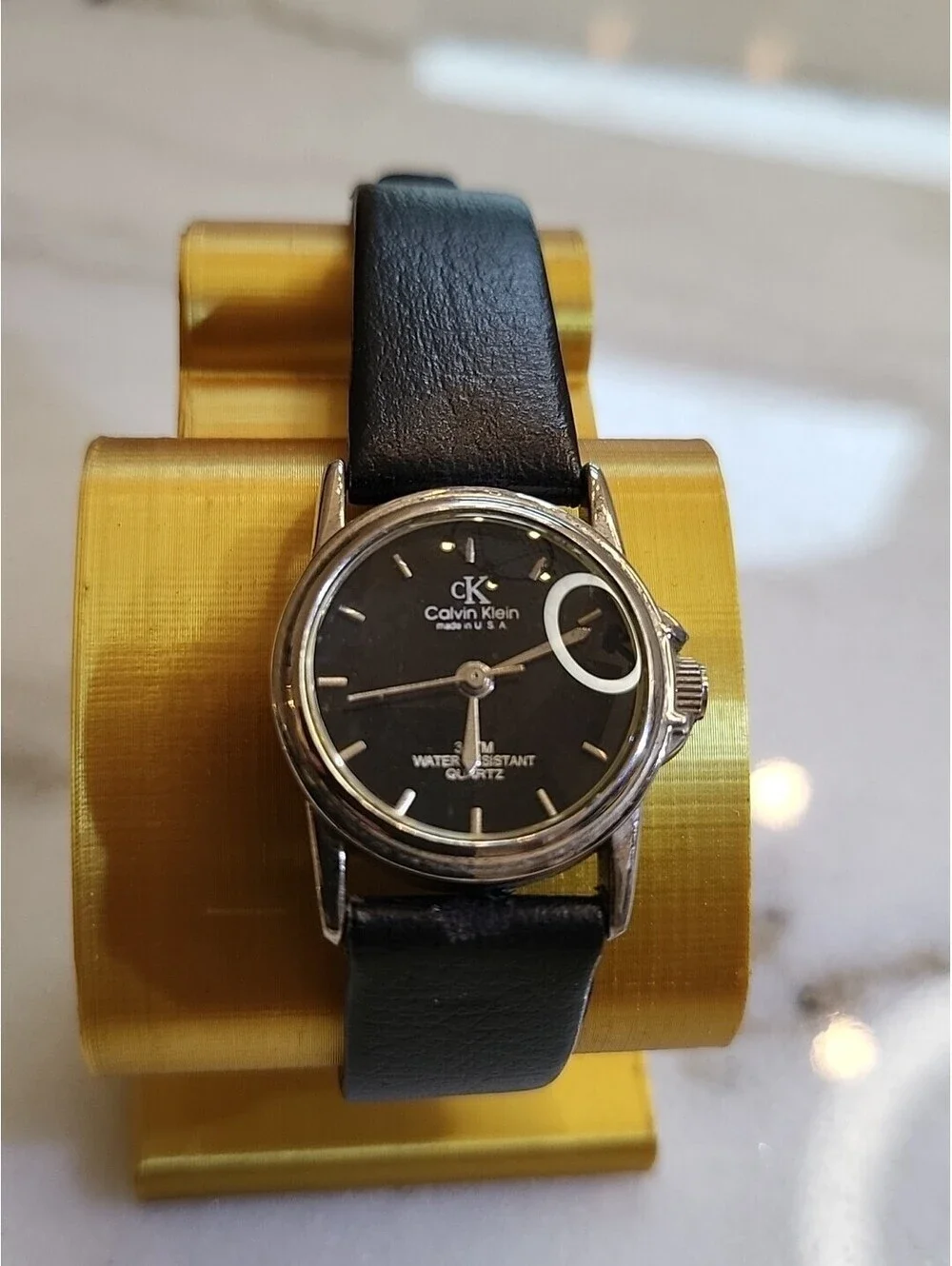 Calvin Klein Quartz Silver Tone St.Steel Ladies Watch Black Dial Leather Working